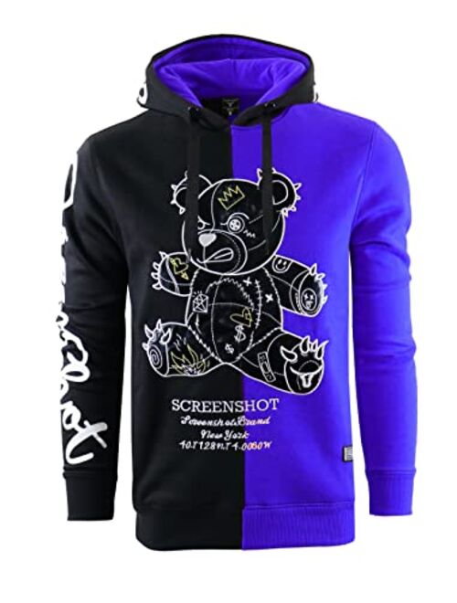 SCREENSHOT Mens Urban Premium Fleece Hoodie - Animation Cartoon Character Embroidery Patch Gel Print Hooded Sweatshirt