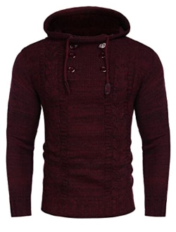 Men's Knitted Hoodies Pullover Casual Long Sleeve Turtleneck Sweaters