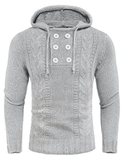 Men's Knitted Hoodies Pullover Casual Long Sleeve Turtleneck Sweaters