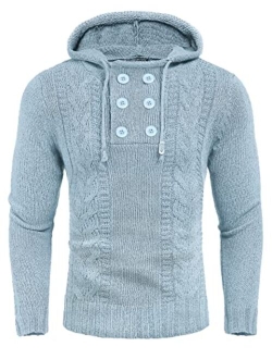 Men's Knitted Hoodies Pullover Casual Long Sleeve Turtleneck Sweaters