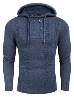 Men's Knitted Hoodies Pullover Casual Long Sleeve Turtleneck Sweaters