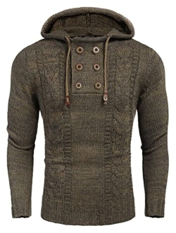 Men's Knitted Hoodies Pullover Casual Long Sleeve Turtleneck Sweaters