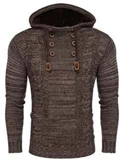 Men's Knitted Hoodies Pullover Casual Long Sleeve Turtleneck Sweaters