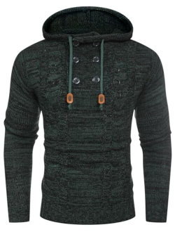 Men's Knitted Hoodies Pullover Casual Long Sleeve Turtleneck Sweaters