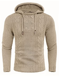 Men's Knitted Hoodies Pullover Casual Long Sleeve Turtleneck Sweaters