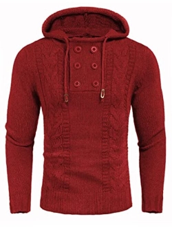 Men's Knitted Hoodies Pullover Casual Long Sleeve Turtleneck Sweaters