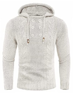 Men's Knitted Hoodies Pullover Casual Long Sleeve Turtleneck Sweaters