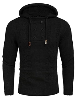 Men's Knitted Hoodies Pullover Casual Long Sleeve Turtleneck Sweaters