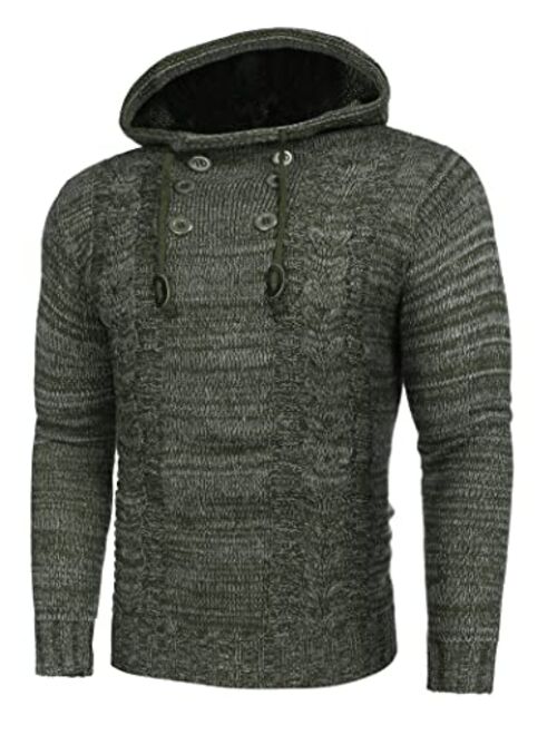 COOFANDY Men's Knitted Hoodies Pullover Casual Long Sleeve Turtleneck Sweaters