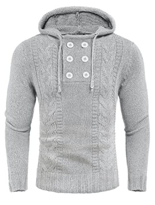 COOFANDY Men's Knitted Hoodies Pullover Casual Long Sleeve Turtleneck Sweaters