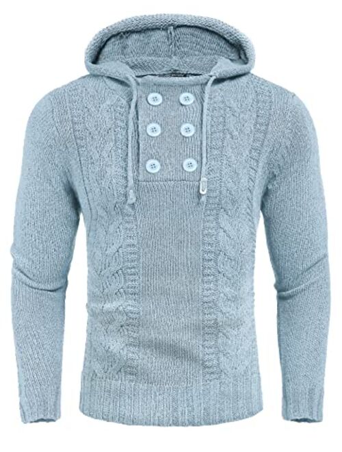 COOFANDY Men's Knitted Hoodies Pullover Casual Long Sleeve Turtleneck Sweaters