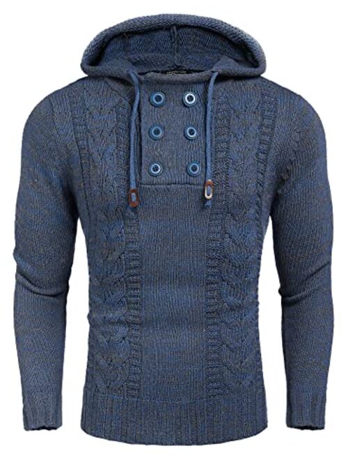 COOFANDY Men's Knitted Hoodies Pullover Casual Long Sleeve Turtleneck Sweaters