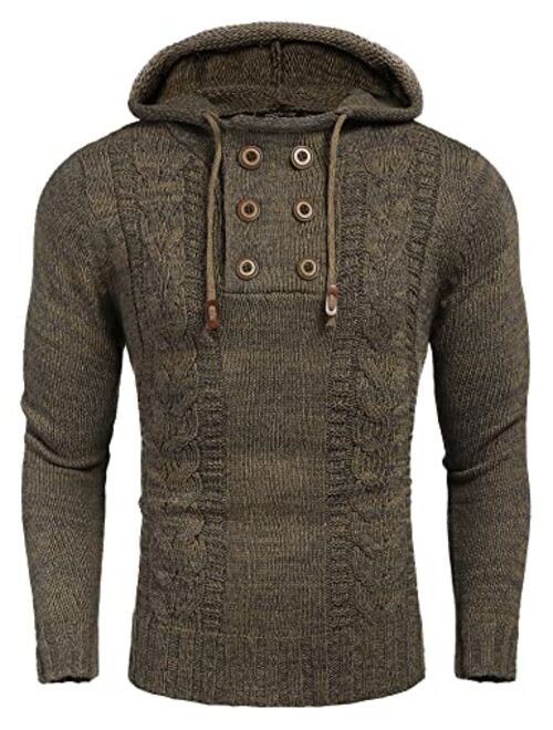 COOFANDY Men's Knitted Hoodies Pullover Casual Long Sleeve Turtleneck Sweaters