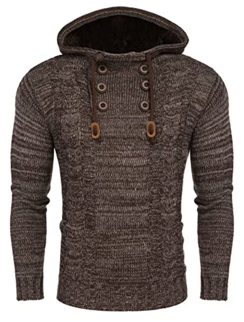 COOFANDY Men's Knitted Hoodies Pullover Casual Long Sleeve Turtleneck Sweaters