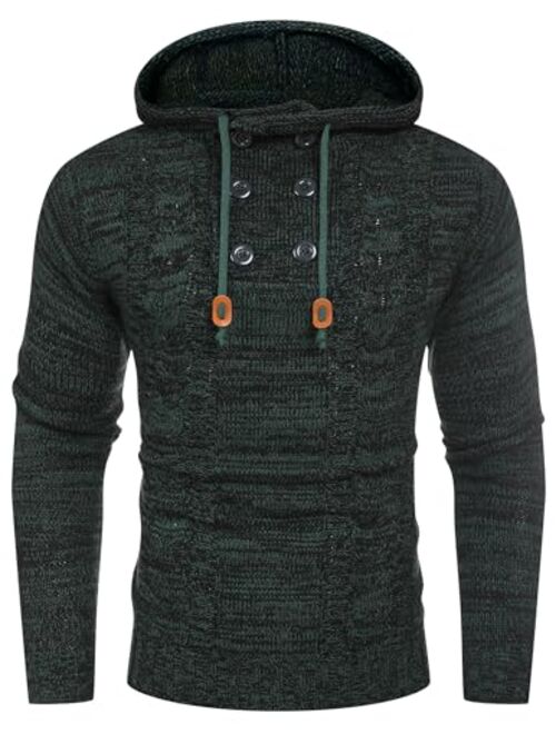 COOFANDY Men's Knitted Hoodies Pullover Casual Long Sleeve Turtleneck Sweaters