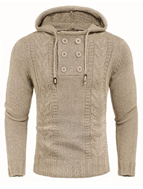 COOFANDY Men's Knitted Hoodies Pullover Casual Long Sleeve Turtleneck Sweaters