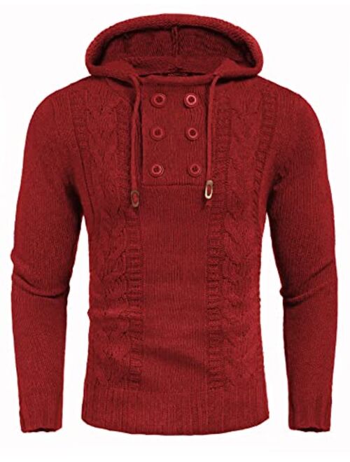 COOFANDY Men's Knitted Hoodies Pullover Casual Long Sleeve Turtleneck Sweaters