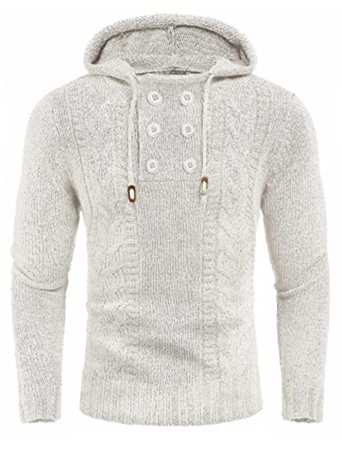 COOFANDY Men's Knitted Hoodies Pullover Casual Long Sleeve Turtleneck Sweaters