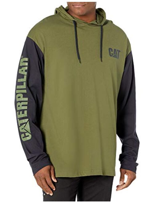 Caterpillar Men's Hooded Banner Long Shirts with UPF 50 Protection, Moisture Control and Cat Logo on Sleeve