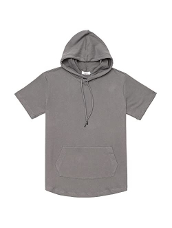 DubinikShort Sleeve Hoodie Lightweight Soft Cotton Moisture Wicking Kangaroo Pocket Short Sleeve Hoodie For Men