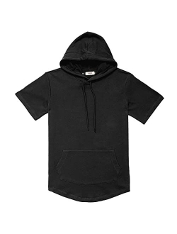 DubinikShort Sleeve Hoodie Lightweight Soft Cotton Moisture Wicking Kangaroo Pocket Short Sleeve Hoodie For Men