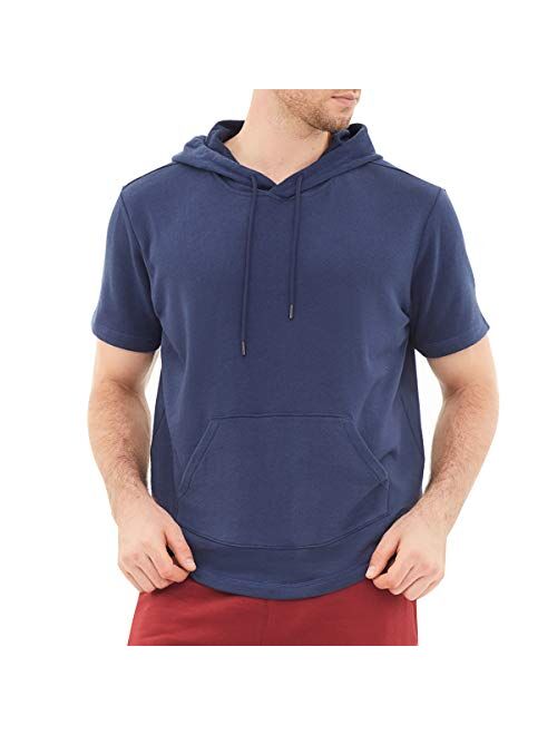 DubinikShort Sleeve Hoodie Lightweight Soft Cotton Moisture Wicking Kangaroo Pocket Short Sleeve Hoodie For Men