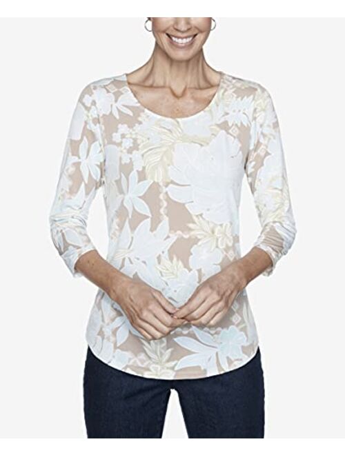 Ruby Rd. Women's Petite Eclectic Floral Puff Top