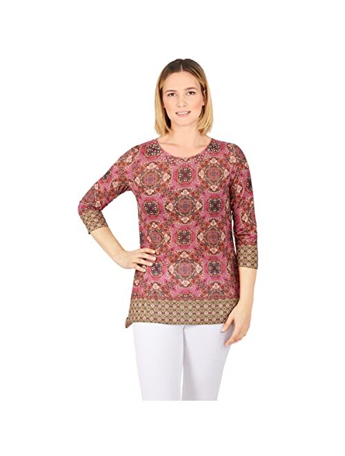 Ruby Rd. Womens Womens Tile Border Sublimation Top