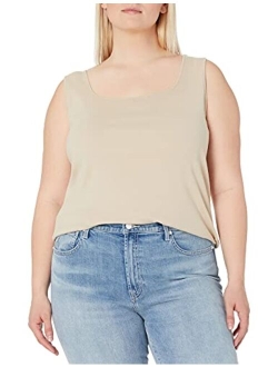 Women's Plus-Size 1x1 Rib Square Neck Sleeveless Tank