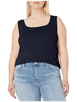 Women's Plus-Size 1x1 Rib Square Neck Sleeveless Tank