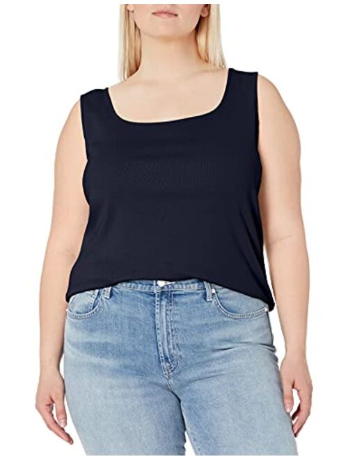 Ruby Rd. Women's Plus-Size 1x1 Rib Square Neck Sleeveless Tank