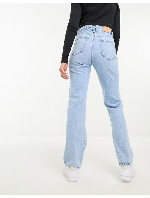 Stradivarius STR straight jeans with rips in light wash blue