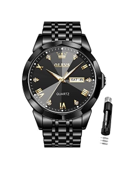 Men Watches Business Dress Diamond Analog Quartz Date Luxury Wrist Watch Casual Stainless Steel Waterproof Luminous Two Tone Watch for Men