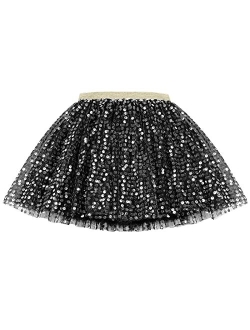 JOCMIC Girls Tutu Skirt Layered Sequin Skirts Tulle Dance Skirt for Party 1-12Y Toddler Little Girls