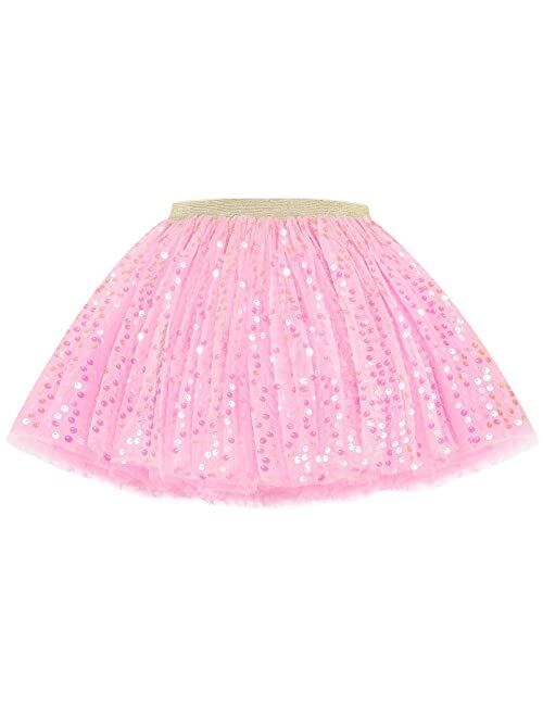 JOCMIC Girls Tutu Skirt Layered Sequin Skirts Tulle Dance Skirt for Party 1-12Y Toddler Little Girls