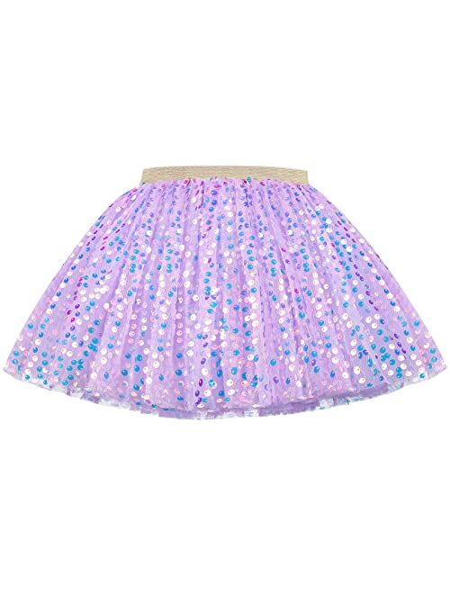 JOCMIC Girls Tutu Skirt Layered Sequin Skirts Tulle Dance Skirt for Party 1-12Y Toddler Little Girls