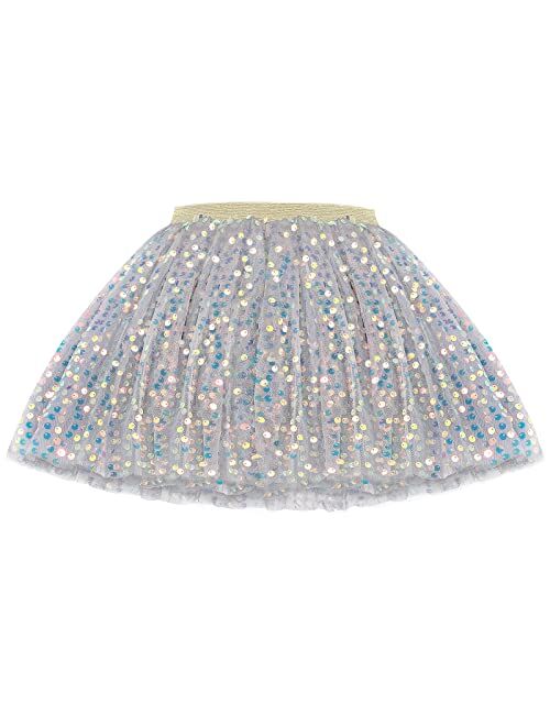 JOCMIC Girls Tutu Skirt Layered Sequin Skirts Tulle Dance Skirt for Party 1-12Y Toddler Little Girls