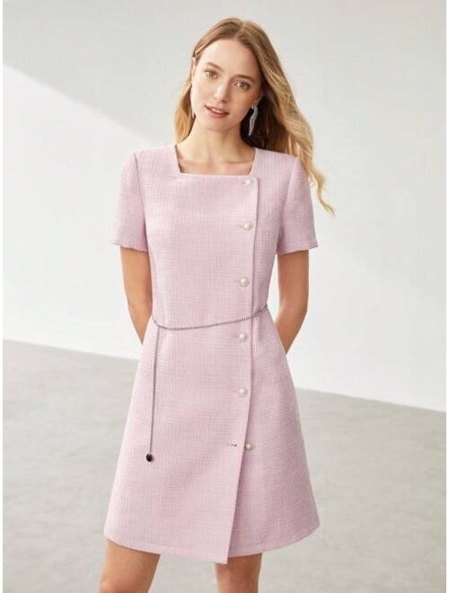 MOTF PREMIUM CHAIN BELT TWEED DRESS