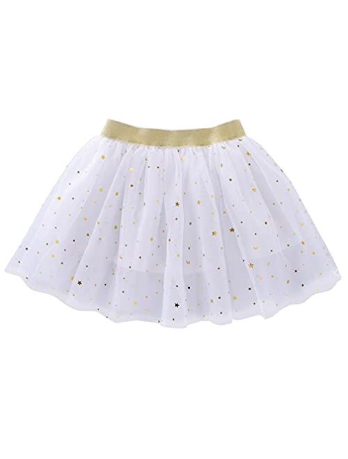 Tortoise & Rabbit Toddlers Girls Sparkle Tulle Tutu Skirt with Sequins Stars Moon Sun