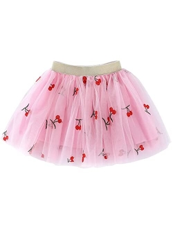 Tortoise & Rabbit Embroidery Tulle Tutu Skirt with Heart Cherry Pineapple for Girls 1-10 Years