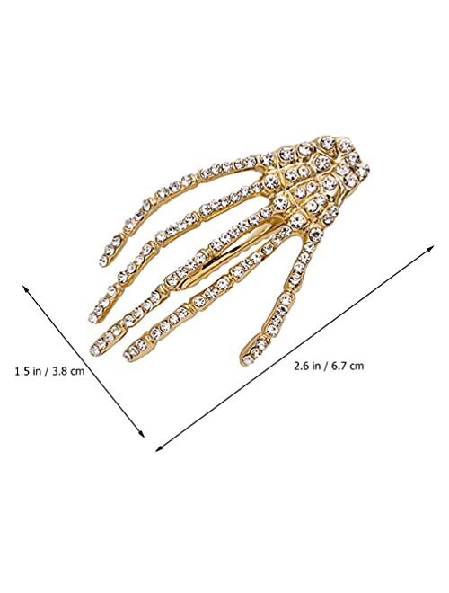 Lurrose Rhinestone Skeleton Hand Hair Clips, 4pcs Halloween Skeleton Claws Skull Hand Hairpins Crystal Horror Bone Duckbill Hair Barrette Halloween Headwear for Women