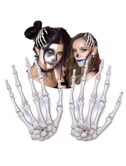 Inlolly 2PCS Skeleton Hand Hair Clip Halloween Hair Clips Halloween Hair Accessories for Women Girls Skull Skeleton Hair Accessories Bat Ears Skeleton Hand Hair Barrettes