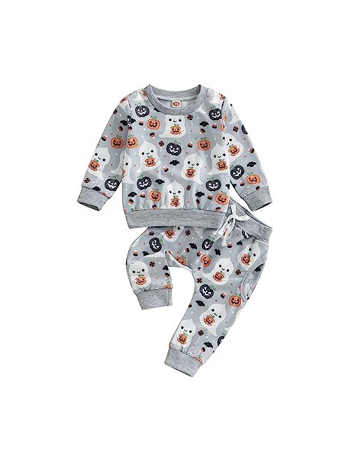 LIOMENGZI Halloween Toddler Baby Boy Outfit Newborn Infant Sweatshirt Clothes Ghost Pumpkin Top Drawstring Pants Sets