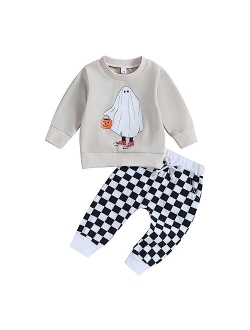 Allshope Toddler Baby Boy Halloween Outfits Ghost Pumpkin Print Sweatshirt Tops Pants Set Cute Infant Newborn Fall Clothes