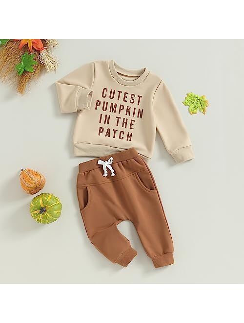 KOSUSANILL Toddler Baby Boy Halloween Outfit Pumpkin Ghost Sweatshirt and Pants Set Cute Halloween Fall Winter Clothes