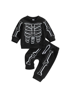 FYBITBO Toddler Kids Baby Boys Halloween Outfits Spooky Hooded Cloak Cape Shirt and Pants Fall Halloween Clothes Set