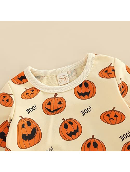 Covvoliy Infant Toddler Baby Boy Halloween Outfits Pumpkin Sweatshirt Top Sweatsuit Pants Set Newborn Halloween Fall Clothes