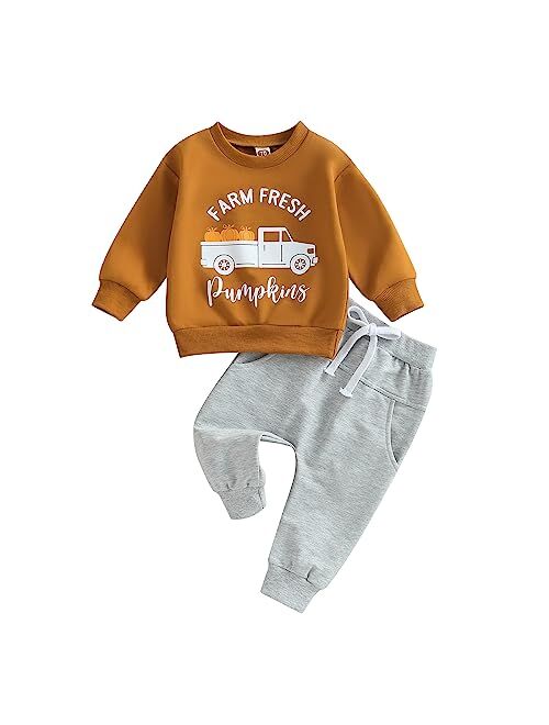 Covvoliy Infant Toddler Baby Boy Halloween Outfits Pumpkin Sweatshirt Top Sweatsuit Pants Set Newborn Halloween Fall Clothes