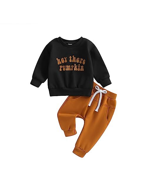 Covvoliy Infant Toddler Baby Boy Halloween Outfits Pumpkin Sweatshirt Top Sweatsuit Pants Set Newborn Halloween Fall Clothes