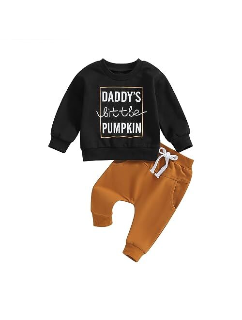 DNOMAID YZARC Halloween Toddler Baby Boy Outfit Mama's Pumpkin Long Sleeve Sweatshirt Casual Pants Set 2Pcs Halloween Clothes